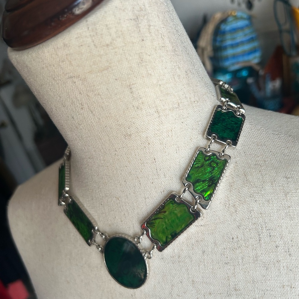 Green Abalone Shell Statement Necklace - image 4